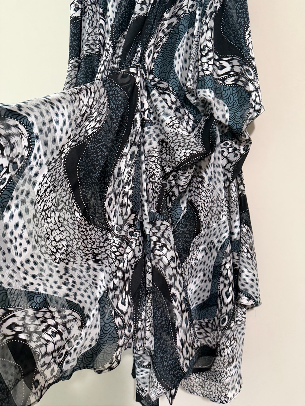 Boho Flowy Teal Black & White Abstract Handkerchief Maxi Skirt - Picture 8 of 15